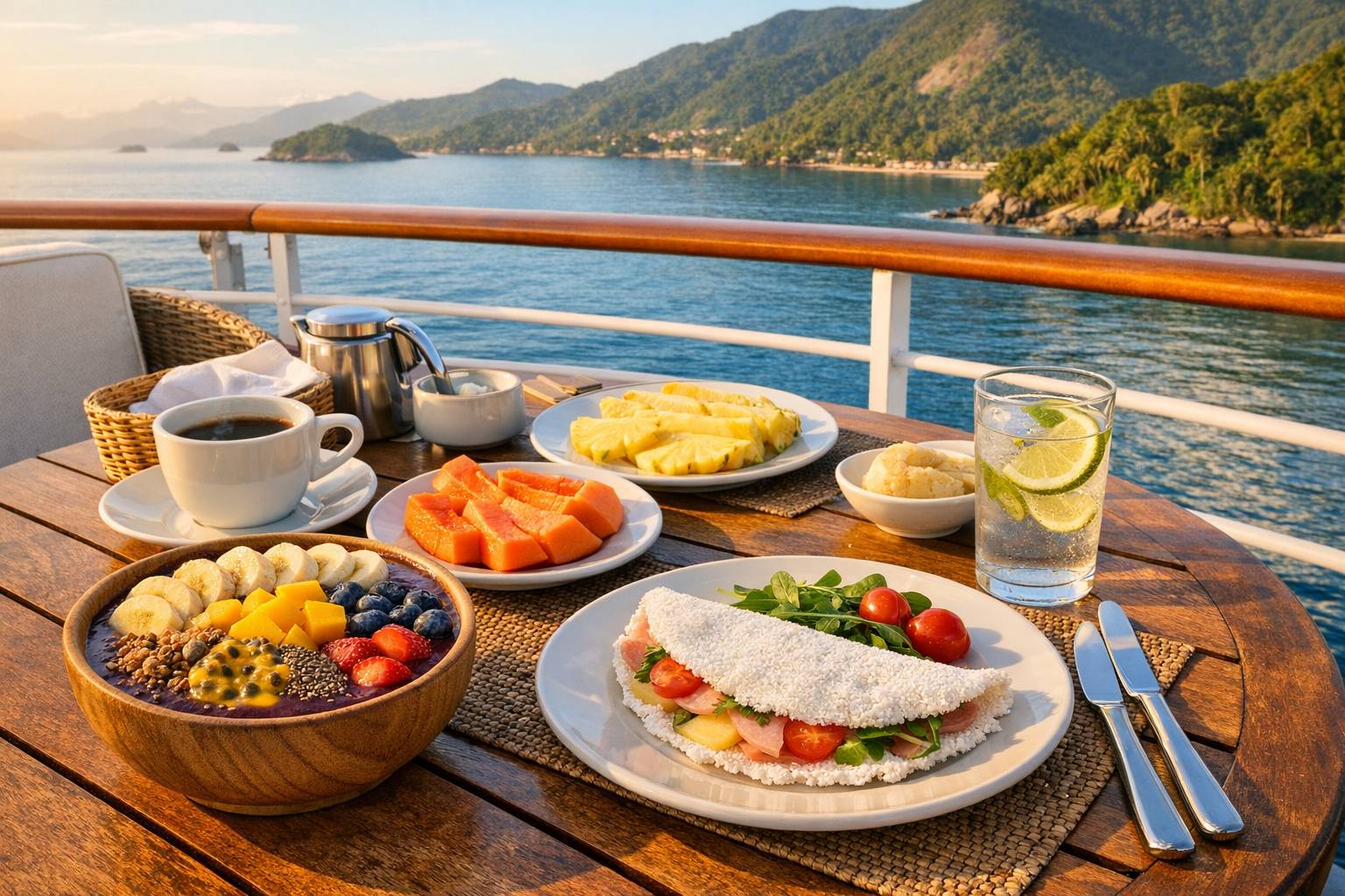 Desayunos saludables en cruceros por Brasil: açaí, tapioca y frutas tropicales sin excesos de azúcar