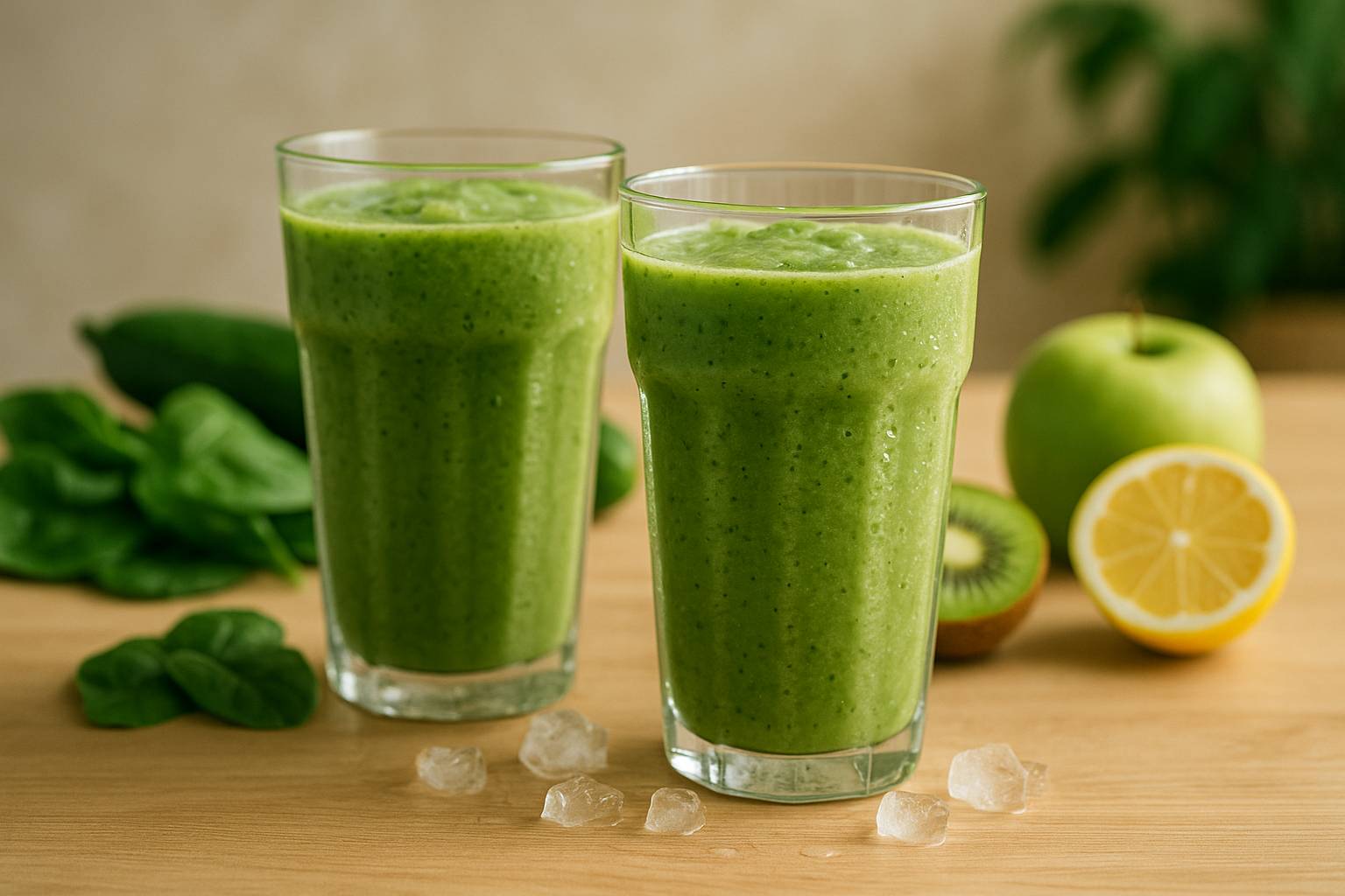 Smoothie verde antioxidante con ingredientes de temporada